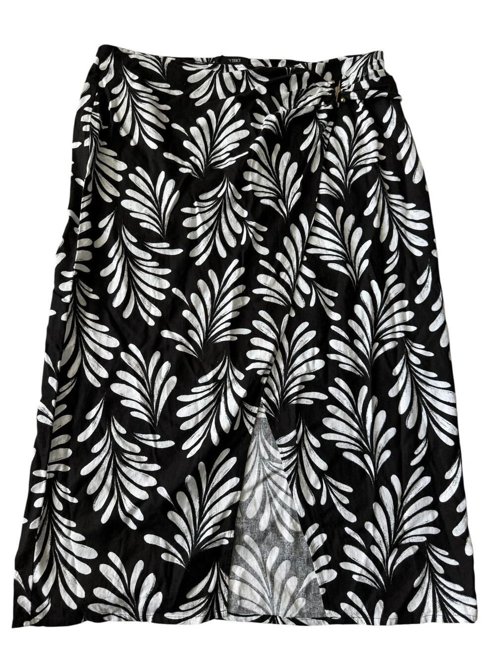 Ellen Tracy Black White Botanical Leaf Print Wrap Skirt XL